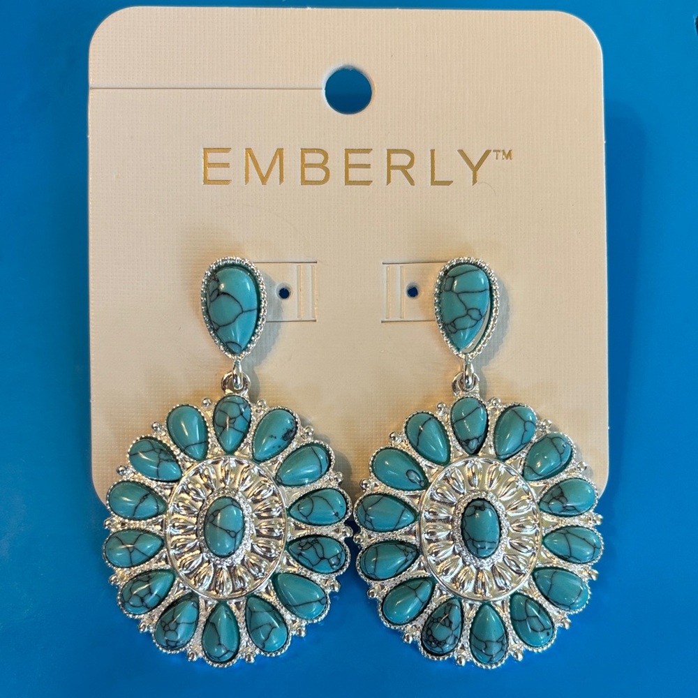 EMBERLY Turquoise and silver tone earrings